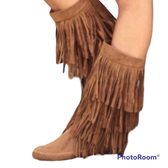 Lauren Conrad Fringe Knee High Boots, Camel. Sz. 10 - Picture 6 of 12